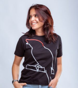 T-Shirt Casual Estampa Pássaro Contorno